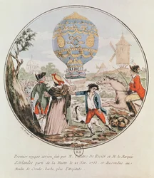 Die erste Luftfahrt von Monsieur Francois Pilatre de Rozier (1754-85) und dem Marquis von Arlandes (1742-1809) von Muette zur Windmühle bei Croule-Barbe, 21. November 1783